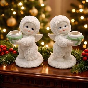 Vintage Robell Snow Baby Angel, Set of 2 Mini Candle Holders